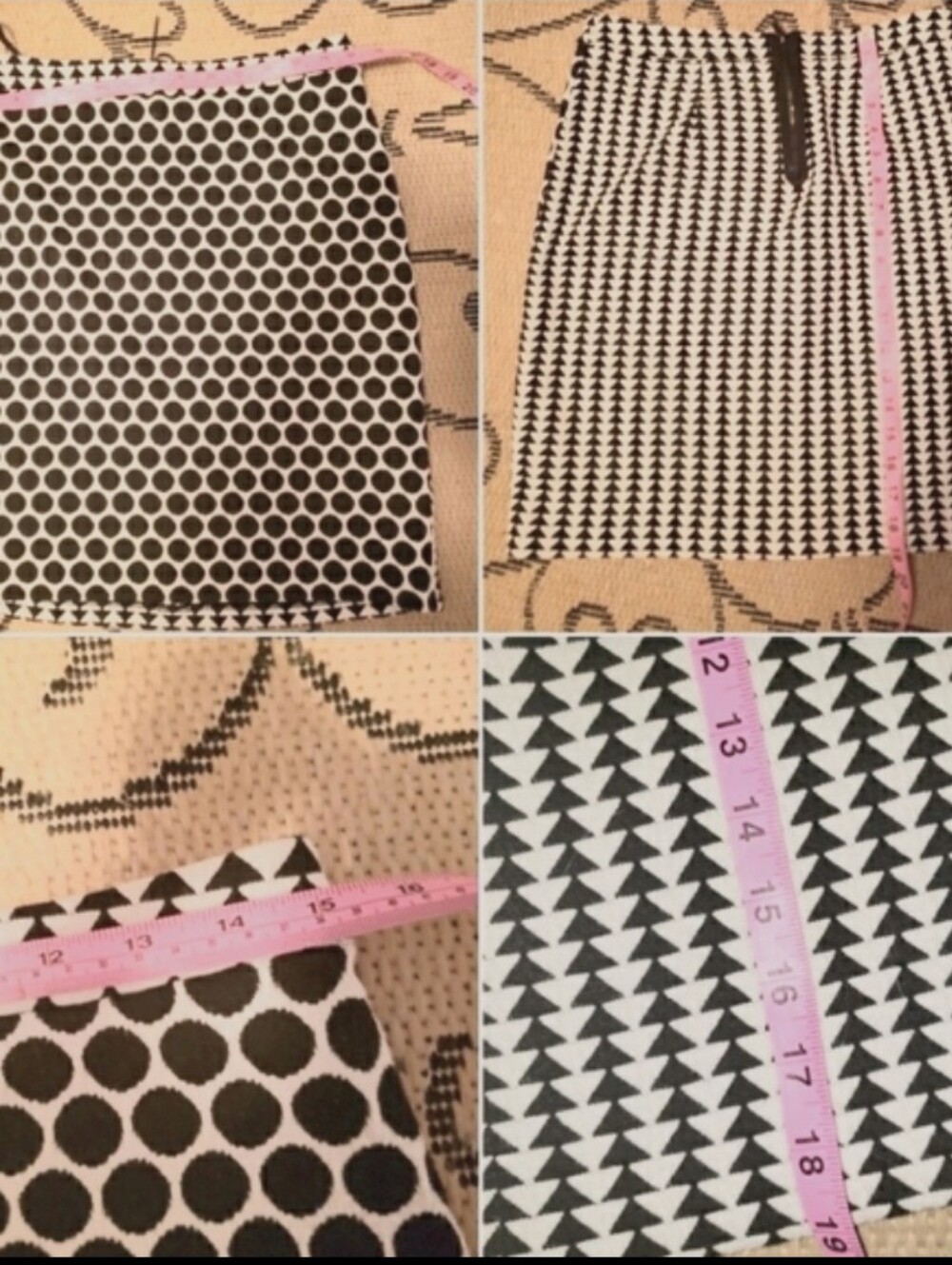 Anthropologie Black & White Geometric Print Knit Midi Pencil Skirt SZ 8